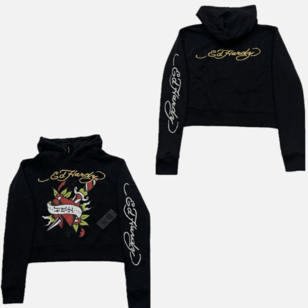 Ed-Hardy Womens Cropped Hoodie Pullover